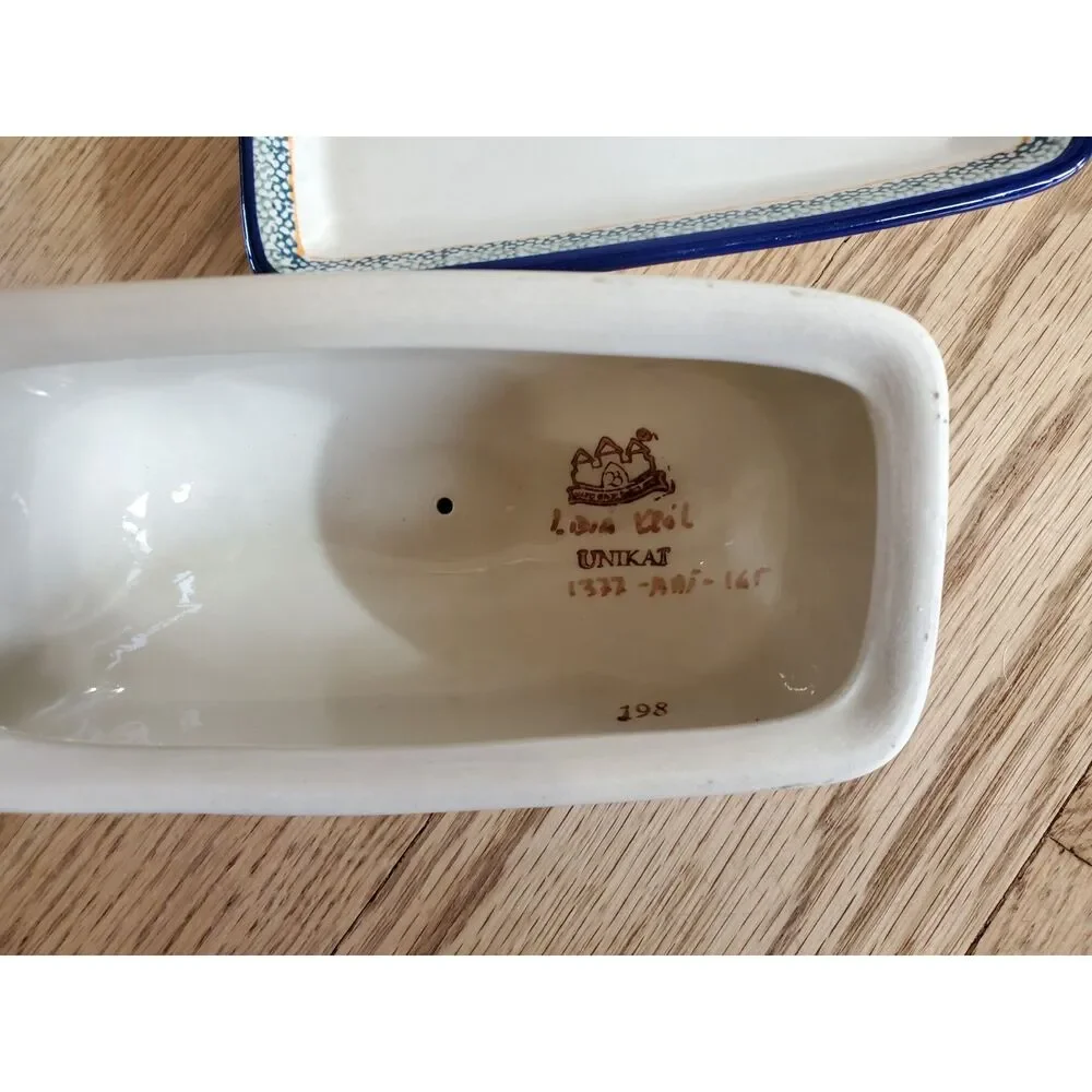Blue Rose Polish Pottery Ballina Butter Dish Cottagecore EUC